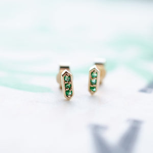 Solid gold birthstone emerald diamond studs earrings