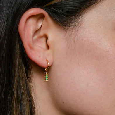Bar Two-Way Confetti Birthstone Hoop Charm Earrings